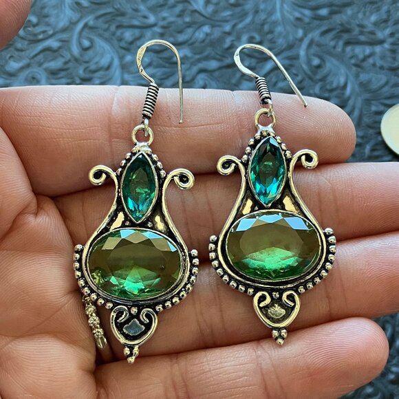 Blue and Green Witch Stone Crystal Jewelry Earrings - Picture 7 of 8